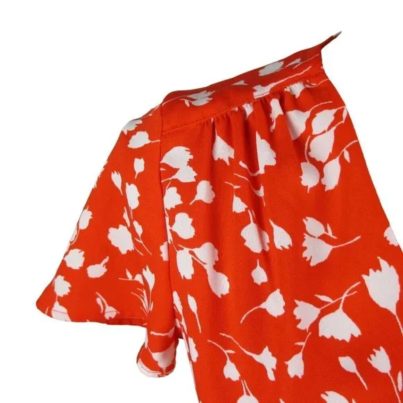 J.Crew Red and White Floral Printed Wrap Dress Size 2 Fall - Picture 5 of 7